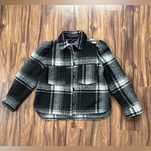 GAP Shacket Womens M Plaid Flannel Shirt Jacket Black White NWT